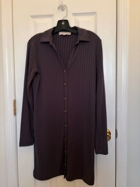 LOFT Ribbed Button-Front Dress